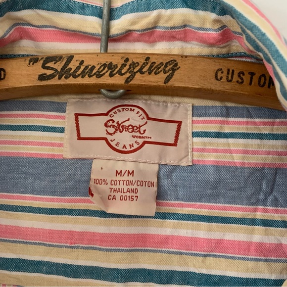 Vintage Sleeveless Unisex Vest Candy Pastel Pint Stripe Sleeveless Button Up XL - Picture 2 of 3